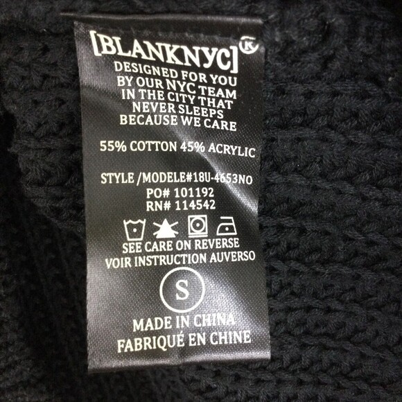 Blank NYC Womens Ruffle Crew Neck Long Sleeve Knit Sweater Black Size Small - Picture 5 of 7